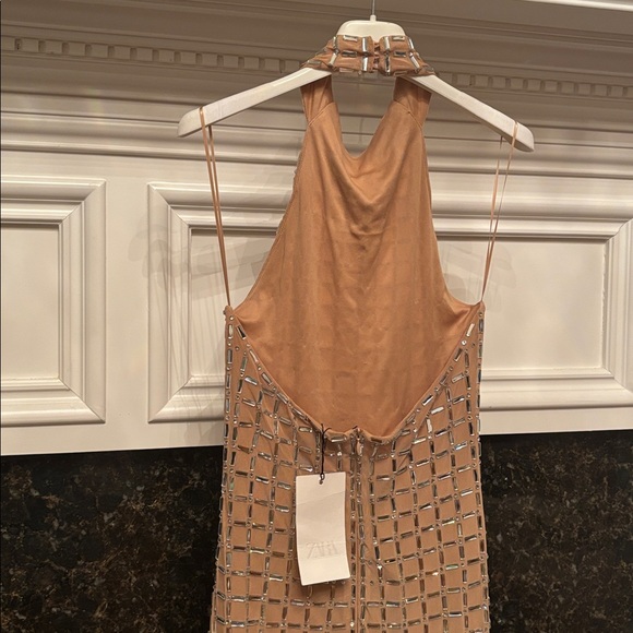 Zara sparkly mesh embellished studded halter long dress with back slit sz.S - Picture 11 of 16